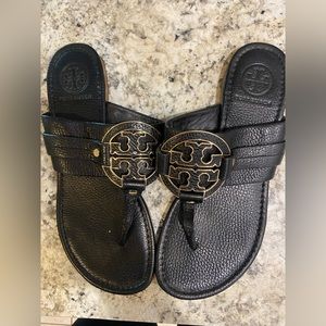 Tory Burch black and gold sandals